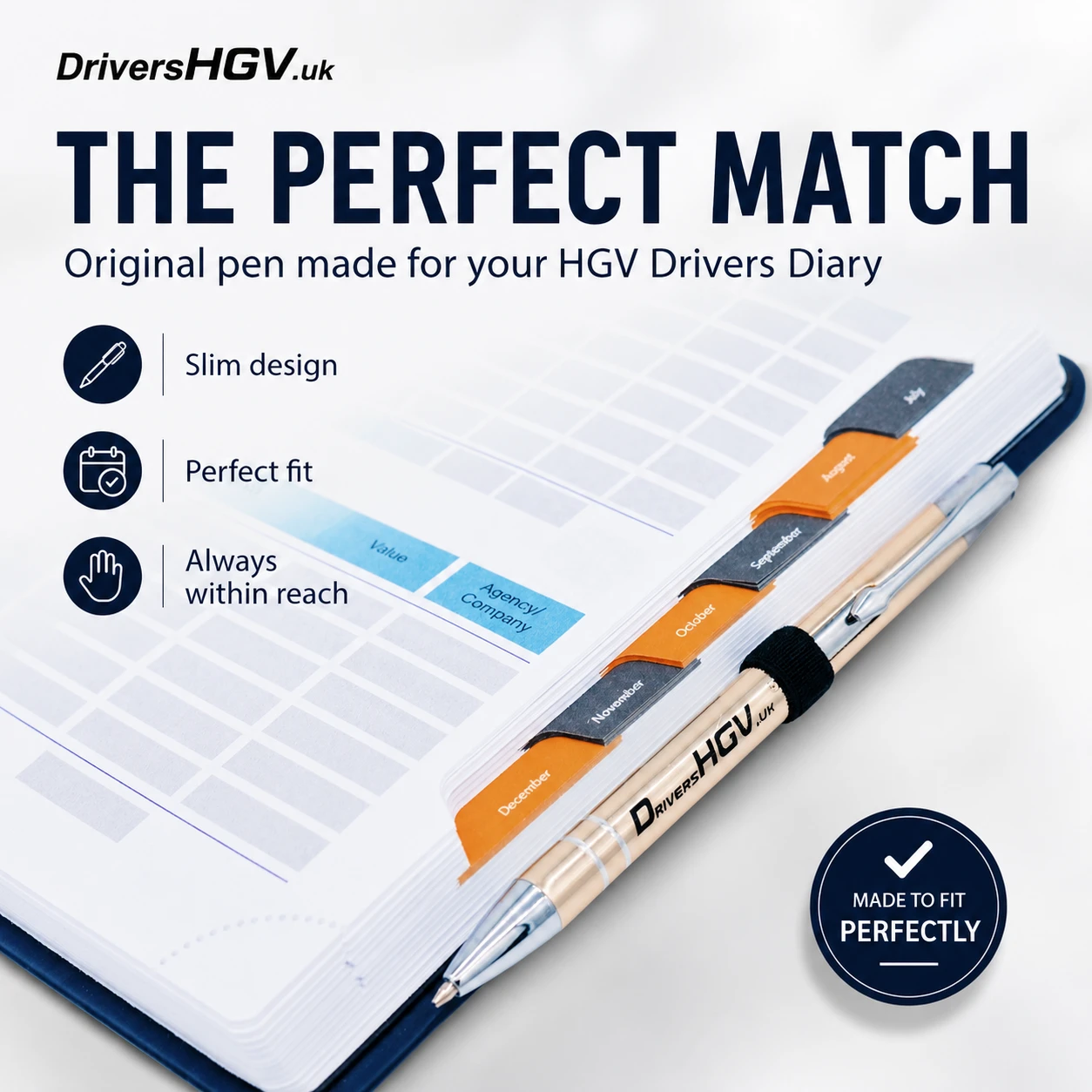 DriversHGV.uk gold pen matching HGV Drivers Diary